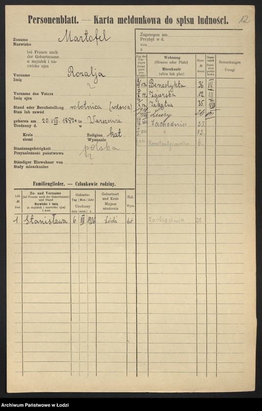 Obraz 14 z jednostki "[Spis ludności Łodzi] Mardofel - Markgraf"