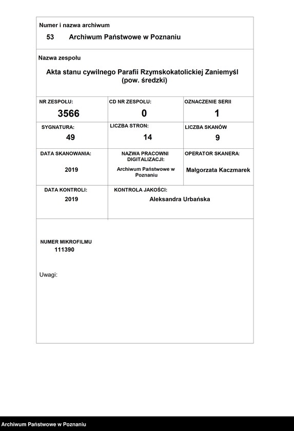 Obraz 1 z jednostki "Liber baptisatorum"