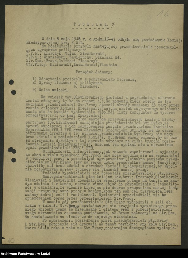 Obraz 17 z jednostki "Protokoły [wspólnych posiedzeń komitetów dzielnicowych PPS i PPR] T-2"
