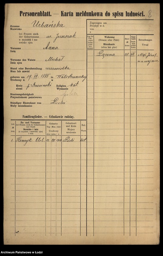 Obraz 10 z jednostki "[Spis ludności Łodzi] Urbańska - Użniak"