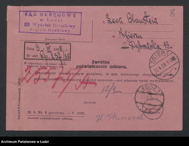 Obraz 10 z jednostki "Zakłady Handlowo-Przemysłowe Włókno Zgierskie wł. Leon Blanstein- sprzedaż surowców włókienniczych i wyrób przędzy w Zgierzu"