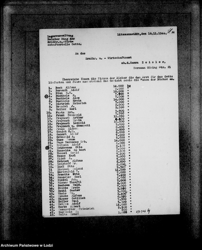 Obraz 15 z jednostki "[Zlecenia na dostawę dla ludności Getta artykułów spożywczych- ziemniaki, chleb, mąka, mięso- oraz zwrot opakowań]"