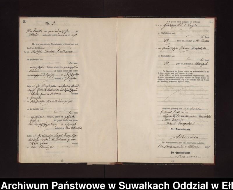 image.from.unit.number "Heiraths-Neben-Register des Preussischen Standes-Amtes Gross Konopken Kreis Loetzen"