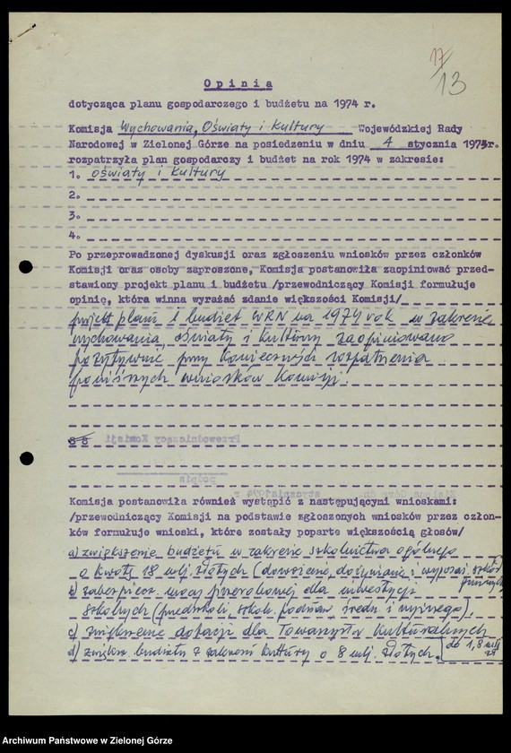 image.from.unit.number "Protokóły z posiedzeń Komisji Wychowania, Oświaty i Kultury Wojewódzkiej Rady Narodowej w Zielonej Górze; Nr 1 - 6"