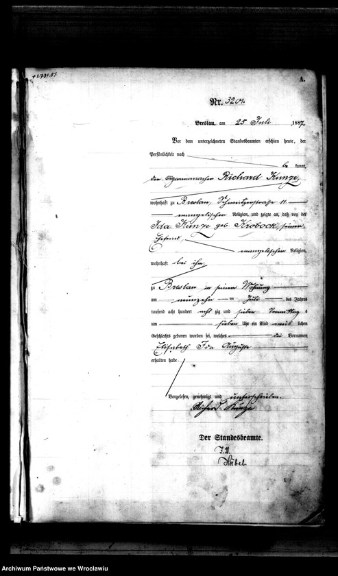 image.from.unit.number "Geburts-Haupt-Register Breslau II 1887 Band 9"