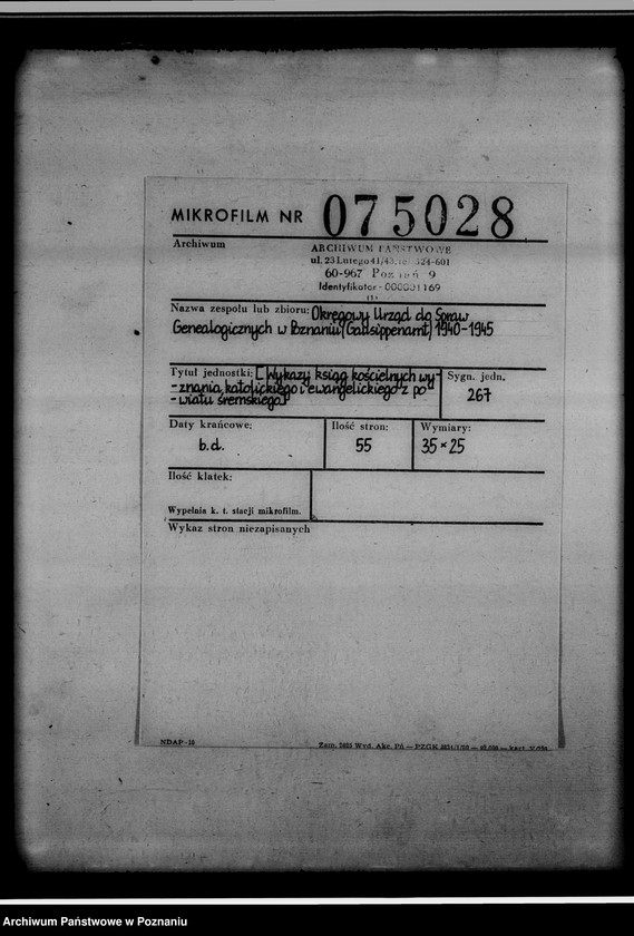 Obraz 2 z jednostki "[Wykaz ksiąg kościelnych wyznania ewangelickiego i katolickiego z powiatu śremskiego]"