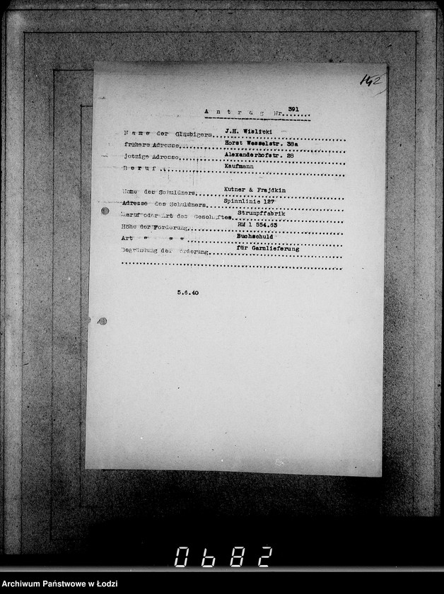 Obraz 6 z jednostki "J.[uden] 391-405 [Wnioski Żydów z Getta o zwrot należności za pracę lub towar wzięty na kredyt]"