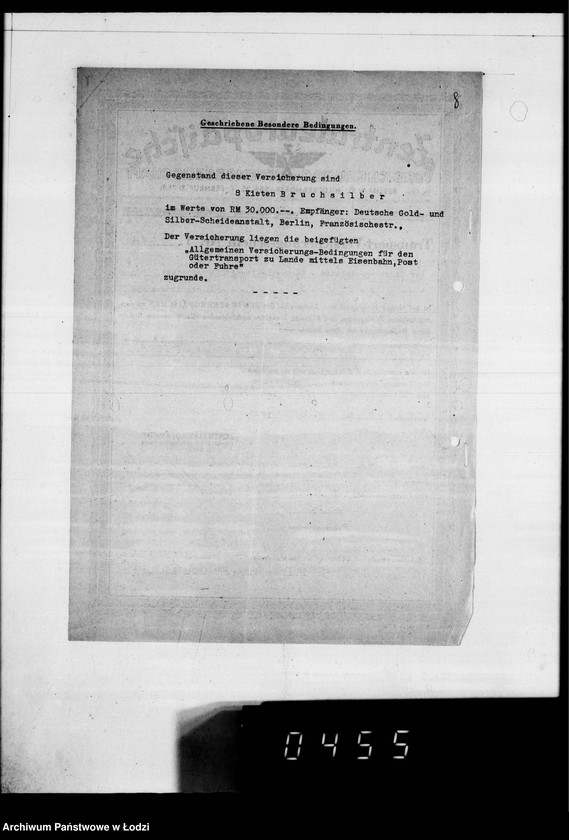 Obraz 12 z jednostki "[Polisy ubezpieczeniowe od ognia towarów w czasie transportu"