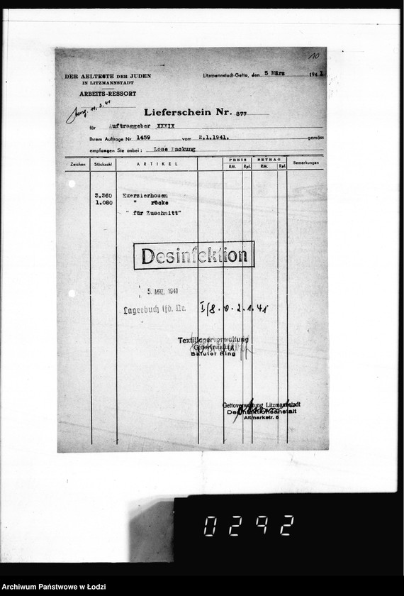 Obraz 14 z jednostki "[Dowody dostawy umundurowania dla intendentury marynarki w Kiel]"