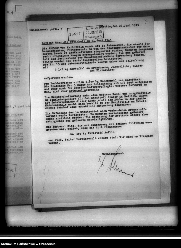 image.from.unit.number "Sprawozdania dzienne z działalności Wydziału Aprowizacyjnego niemieckiego Zarządu Miejskiego w Szczecinie m-c VI-VII.  Zeznania ludności cywilnej o napadach rabunkowych dokonanych przez Rosjan"