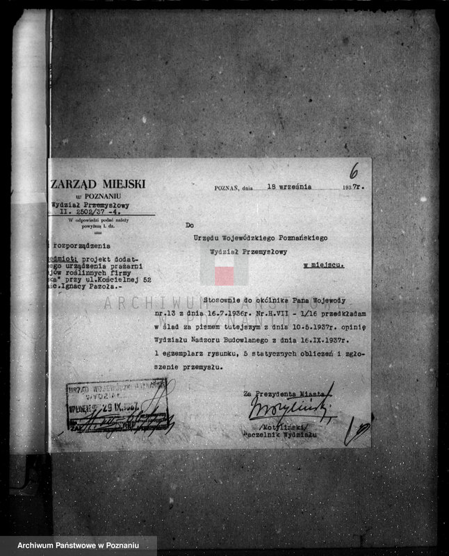 image.from.unit.number "Zatwierdzenie zakładu przemysłowego /prażarni klejów roślinnych/ firmy "Eska" Ignacego Pazoły w Poznaniu"