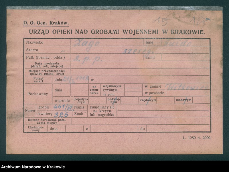 image.from.unit.number "Karty ewidencyjne zmarłych Włochów na terenie powiatów Zabrek, Cernovir, Witkowitz (Czechy)."