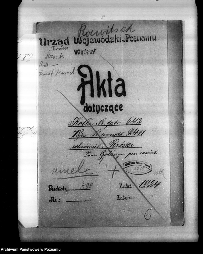 image.from.unit.number "Gorzelnia rolnicza K. Rzóski w Gołaszynie powiat rawicki nr woj. kotła 2411"