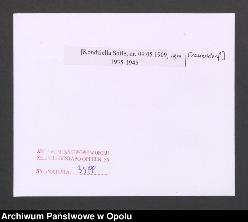 Obraz 2 z jednostki "[Kondziella Sofie, ur. 09.05.1909, zam. Frauendorf]"