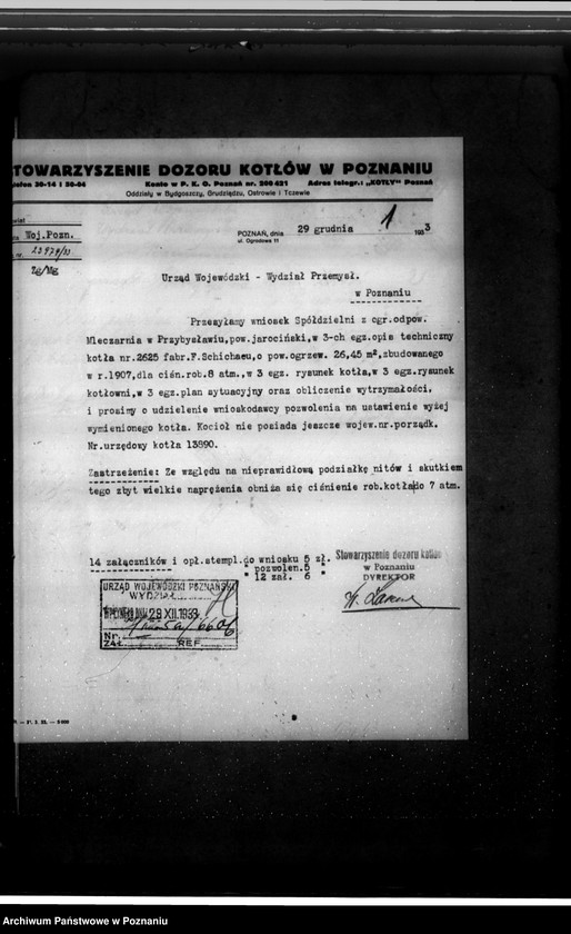 Obraz 6 z jednostki "Mleczarnia w Przybysławiu pow. jarociński nr fabr kotła 2625, nr woj. kotła 6606"