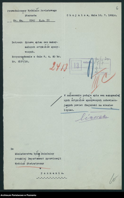 Obraz 8 z jednostki "[Wykazy cen maksymalnych artykułów spożywczych w poszczególnych miastach Województwa Pomorskiego za miesiące czerwiec i lipiec 1920 roku]"