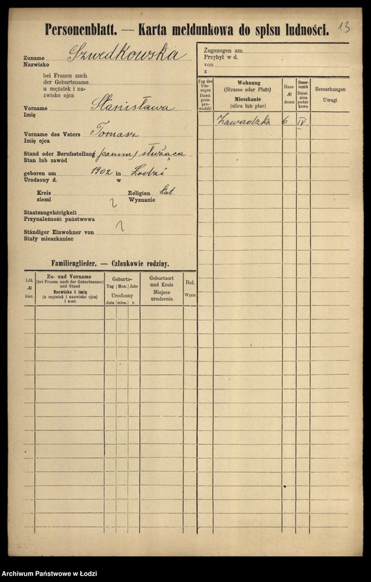 Obraz 15 z jednostki "[Spis ludności Łodzi] Szwedczak-Szydłowiecki"