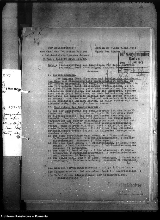 Obraz 11 z jednostki "Allgemeine Unterkunftsfrage der Polizei- und Gendarmerie im Warthegau"