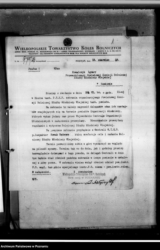 Obraz 5 z jednostki "Powiatowa Komisja Rolniczej Służby Młodzieży Wiejskiej - regulamin, protokoł zebrania"