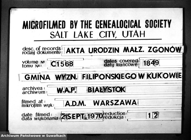 image.from.unit.number "Duplicat Akt Urzędnika Stanu Cywilnego Wyznania Filipońskiego Gminy Kuków Urodzonych, Zaślubionych i Umarłych w roku 1849"