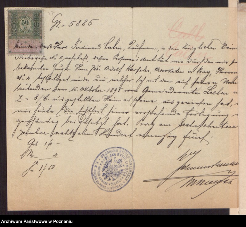 Obraz 19 z jednostki "Die von den Verlobten beigebrachten Urkunden zur Eheschliessung pro 1896"