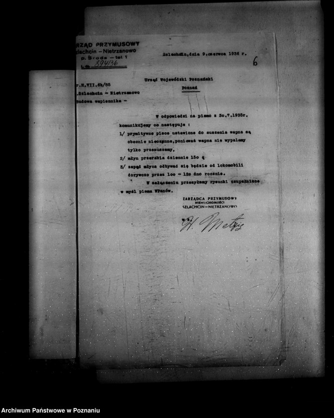 Obraz 10 z jednostki "Zatwierdzenie zakładu przemysłowego /wapniarni/ Zarząd Majętności Szlachcin powiat średzki"