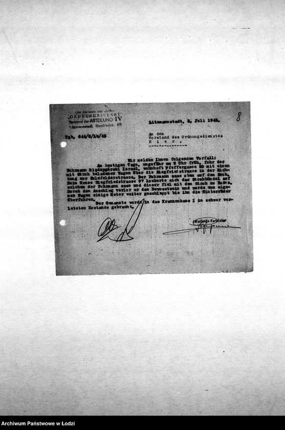 Obraz 11 z jednostki "[Korespondencja Komendy z policją niemiecką oraz rewirami gettowymi na temat różnych wydarzeń w getcie]"