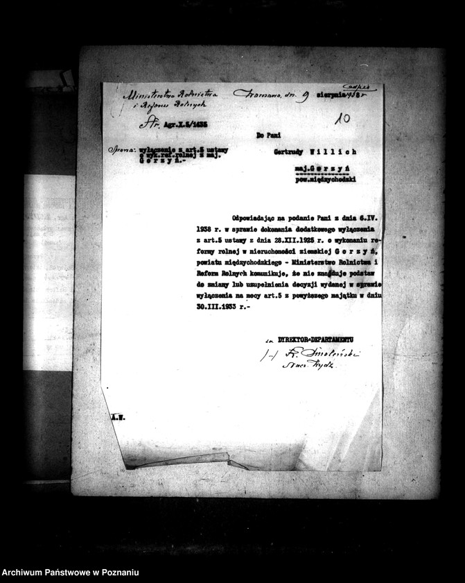 Obraz 14 z jednostki "Majątek Gorzyń powiatu międzychodzkiego wyłączenie z art. 5 ustawy o reformie rolnej"