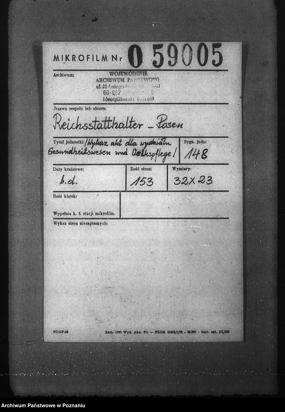 Obraz 2 z jednostki "Wykaz akt dla wydziału Gesundheitswesen und Volkspflege"