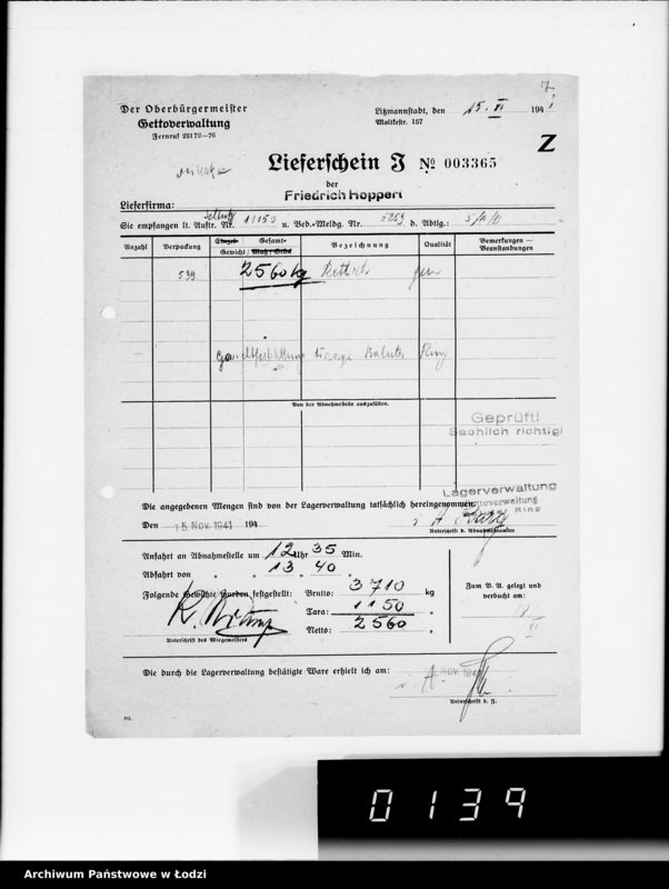 Obraz 11 z jednostki "Aufträge [Lieferscheinen und Rechnungen] 11100-11150 Lebensmitteleinkauf 5/Mü [Zapotrzebowania, zlecenia, rachunki, dowody dostawy na art.spoż.dla Getta]"