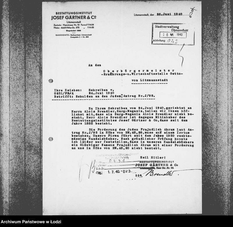 Obraz 12 z jednostki "J-91-105 [Wnioski Żydów w Getcie o zwrot długów za wzięty na kredyt towar przez kupujących]"