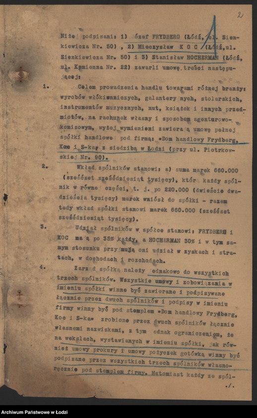 Obraz 4 z jednostki "„Dom Handlowy Frydberg, Kac i s-ka” prowadzenie handlu różnej branży"
