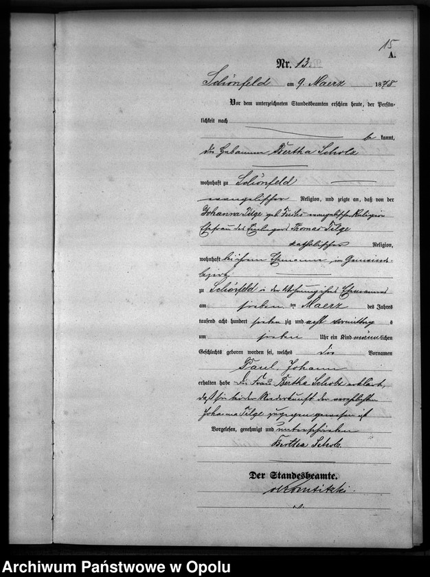 Obraz 16 z jednostki "Geburts-Haupt-Register Standesamts Schönfeld pro 1878"
