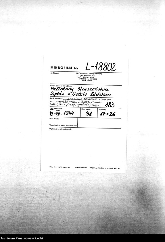 Obraz 2 z jednostki "[Tygodniowe sprawozdania resortów pracy: liczba pracowników, czas pracy, wysokość płacy]"