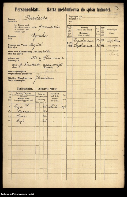 Obraz 15 z jednostki "[Spis ludności Łodzi] Przedbórz-Przybyliński"