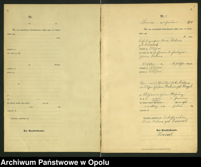 Obraz z jednostki "Urząd Stanu Cywilnego Bierawa Księga zgonów rok 1908-09"