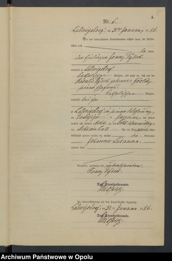 image.from.unit.number "Geburts-Neben-Register Standesamts Ludwigsdorf pro 1886"