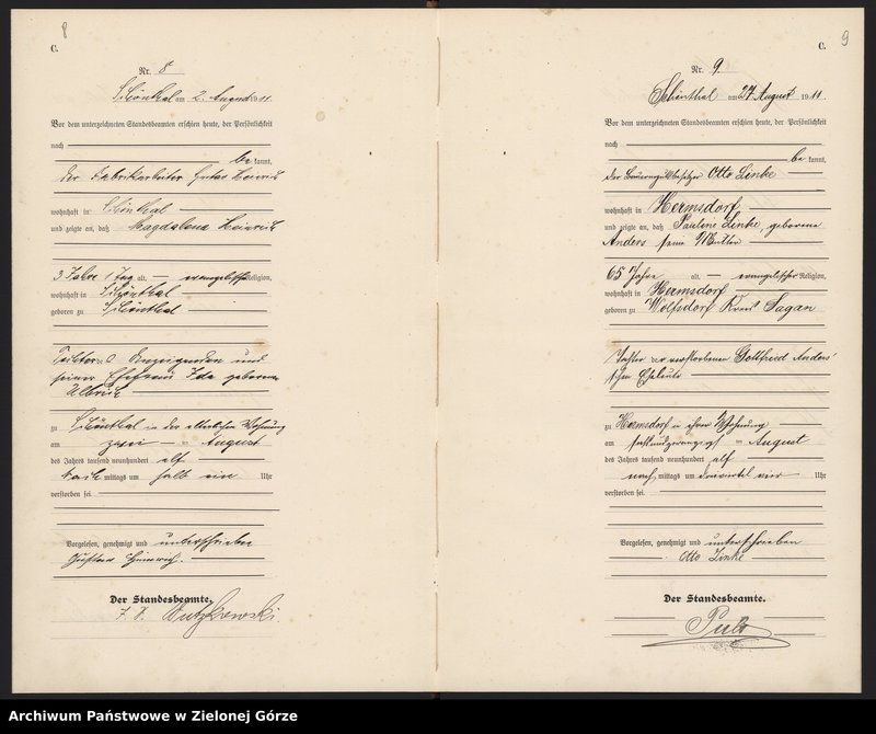 image.from.unit.number "Sterbe-Haupt-Register Standesamt Sagan Land"