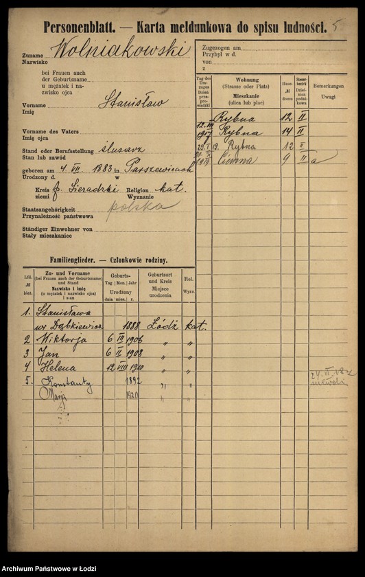 Obraz 7 z jednostki "[Spis ludności Łodzi] Wolniakiewicz - Wolst"