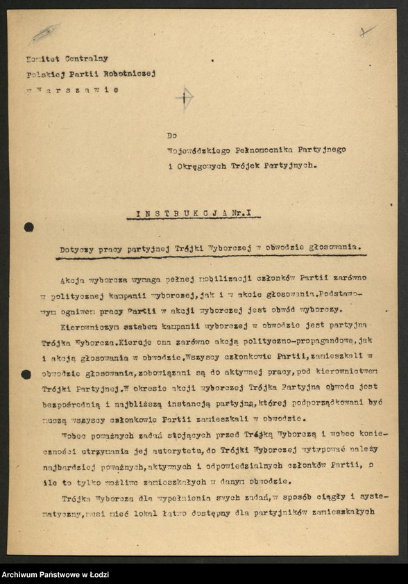 Obraz 8 z jednostki "Wybory do Sejmu - korespondencja [w sprawie przygotowań meldunek o przebiegu wyborów oraz instrukcja Komitetu Centralnego dotycząca partyjnej Trójki Wyborczej]"