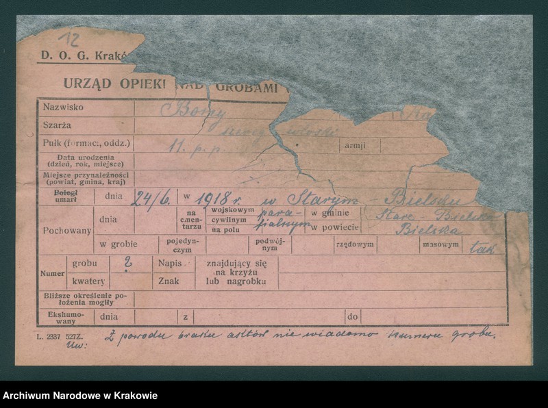 image.from.unit.number "Karty ewidencyjne zmarłych Włochów na terenie miejscowości: Kraków, Oświęcim, Zakopane, Bielsko, Aleksandrowice, Wadowice, Tanów."