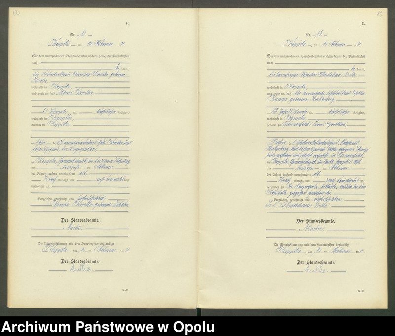 Obraz 9 z jednostki "Sterbe-Register (Neben-Register) Standesamt Koppitz 1911 No. 1 bis 72"