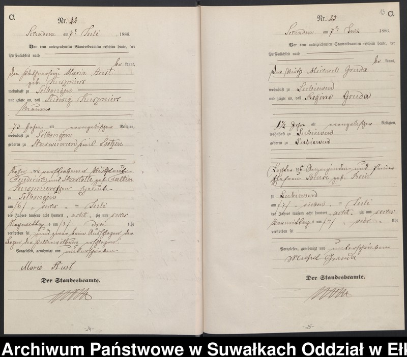 image.from.unit.number "Sterbe-Haupt-Register des Königlich Preussischen Standes-Amtes Schaden Kreis Sensburg"