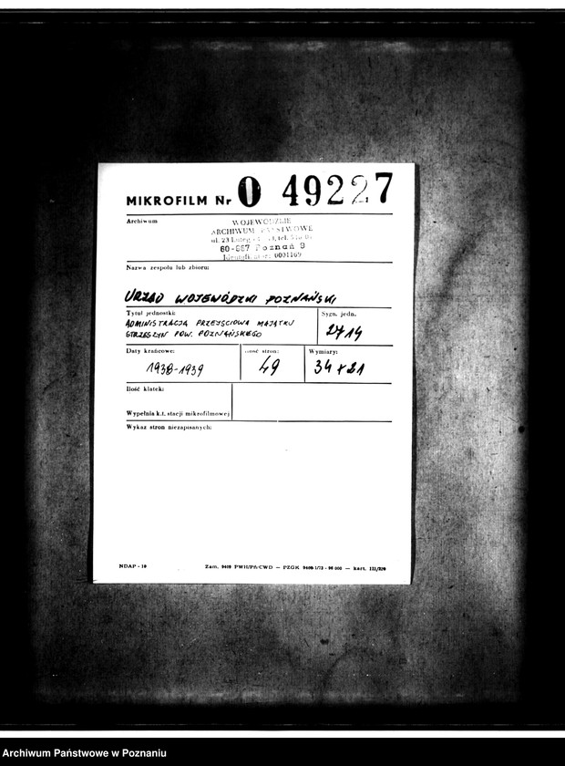 Obraz 2 z jednostki "Administracja przejściowa majątku Strzeszyn powiatu poznańskiego"