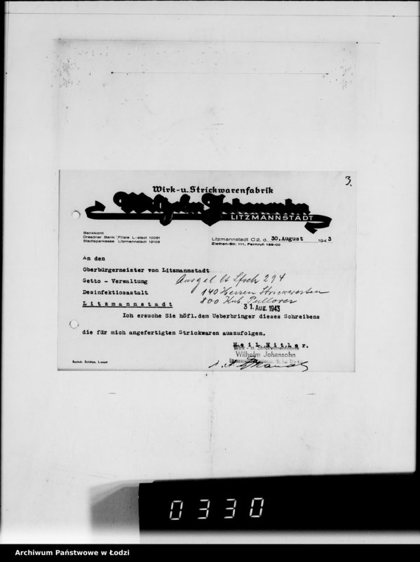 Obraz 7 z jednostki "[Odbiór wyrobów dzianych przez firmę W.Johansohn w Łodzi]"