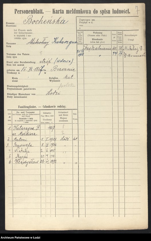 Obraz 9 z jednostki "[Spis ludności Łodzi] Bochenkiewicz - Bogdanow"