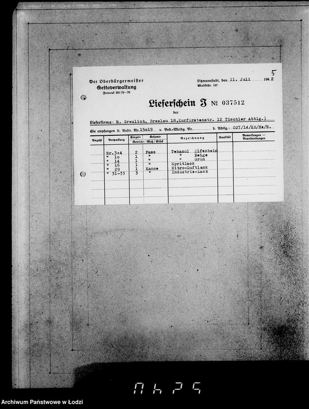 Obraz 9 z jednostki "Aufträge, [Lieferscheinen und Rechnungen] 15006-15019"
