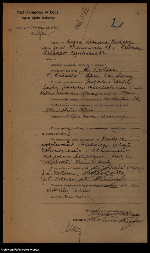 Obraz 8 z jednostki "„Dom Handlowy Leonard Keilson i Kalman Kabaker” – import i handel przędzą, towarami manufakturowymi i artykułami technicznymi"