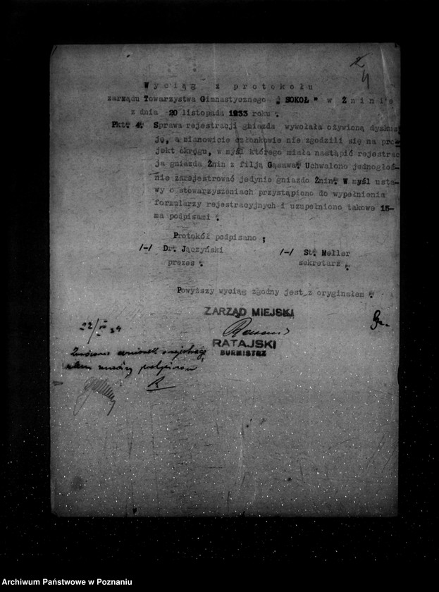 Obraz 8 z jednostki "/Towarzystwo Gimnastyczne „Sokół" w Żninie - rejestracja/"