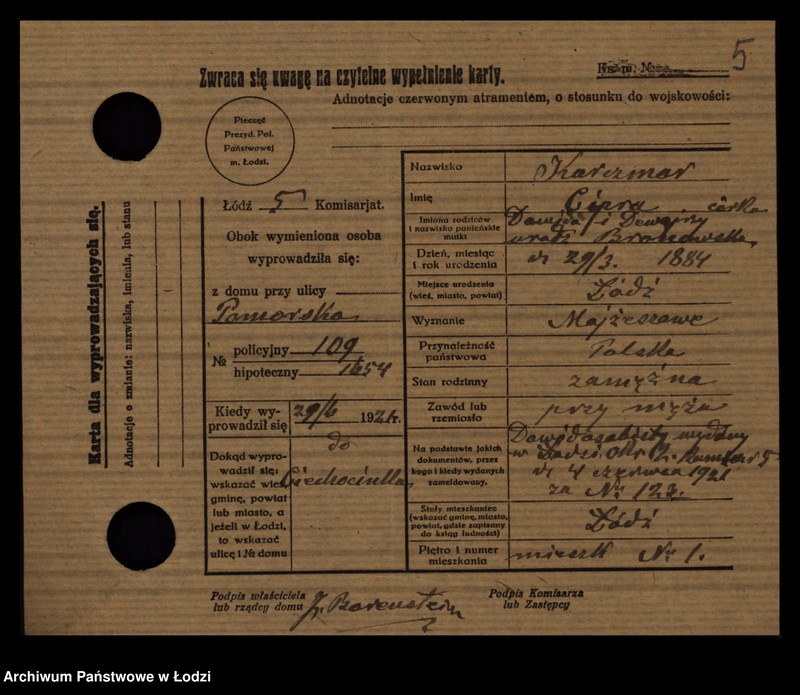 Obraz 7 z jednostki "[Spis ludności Łodzi] Karczmańska - Karnowski"